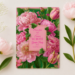 Convite Festa de Jardim Floral Rosa e Verde Luxuosa