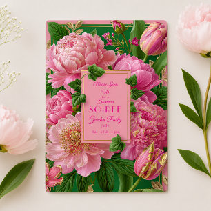 Convite Festa de Jardim Floral Rosa e Verde Luxuosa