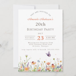 Convite Festa de Jardim Púrpura de Flor Rosa, 20 Aniversár