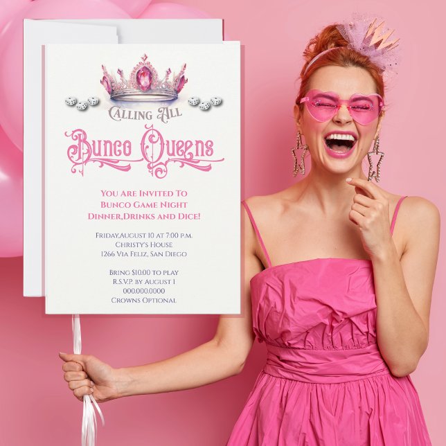 Convite Festa de Jogo da Rainha Funny Bunco (Fun Funny Bunco Invite for All Bunco Queens. Invite your friends to a Bunco party. )