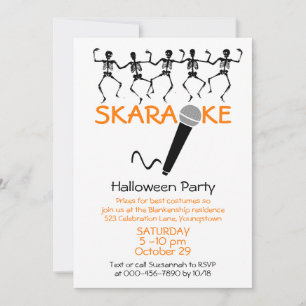 Convite Festa de Karaokê de Halloween Esqueletos Dançantes