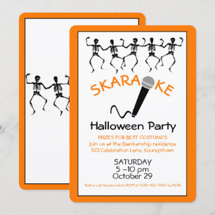 Convite Festa de Karaokê de Halloween Esqueletos Dançantes