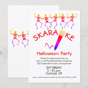 Convite Festa de Karaokê de Halloween Esqueletos Dançantes