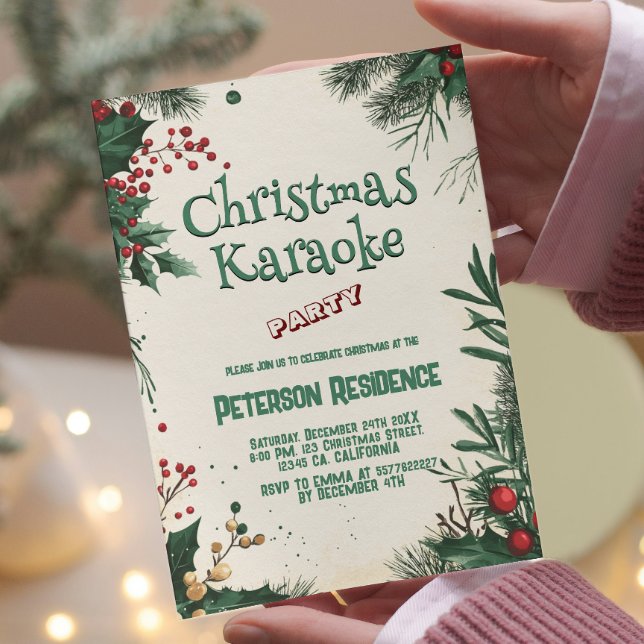 Convite Festa de Karaoke de Natal Floral (Criador carregado)