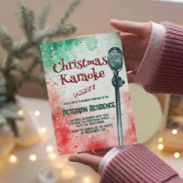 Convite Festa de Karaoke do Natal Vermelho e Verde do Micr