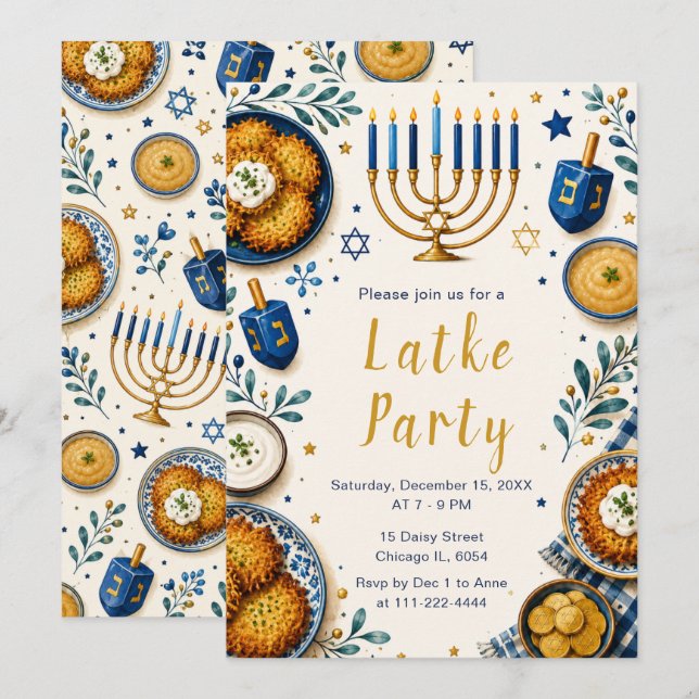 Convite Festa de Latke de Hanukkah (Frente/Verso)