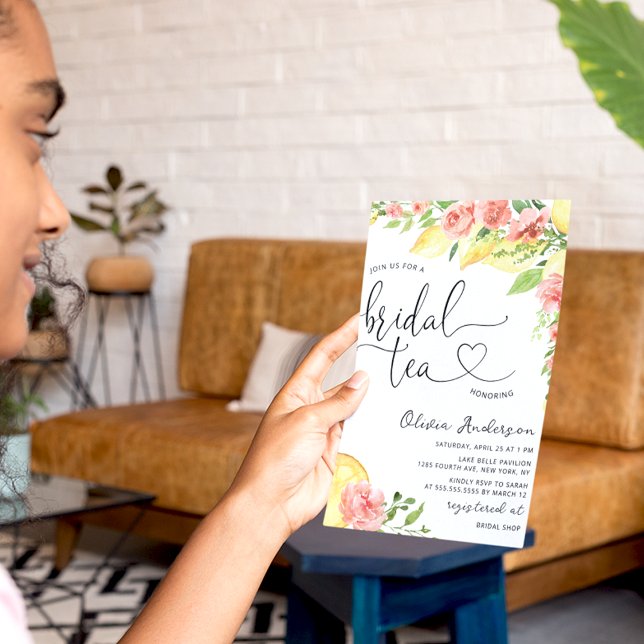 Convite Festa de Limão-de-Aquarela e de Chá-Rosa-de-Brida (Criador carregado)