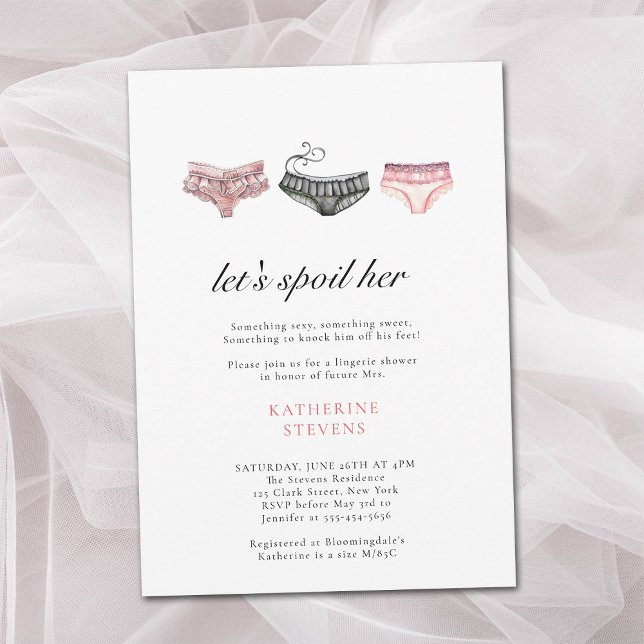 Convite Festa de lingerie deixa-a estragar o Chá de panela (lingerie shower invitation bridal lets spoil her something sexy sweet watercolor underwear classy)