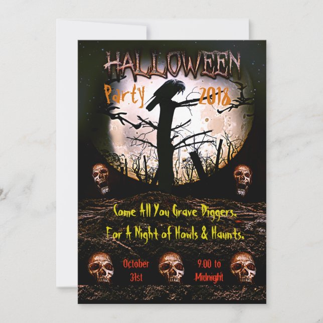 Convite Festa de Lua de Halloween do Crânio (Frente)