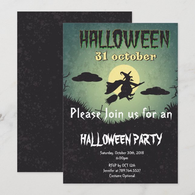 Convite festa de lua e de Halloween (Frente/Verso)
