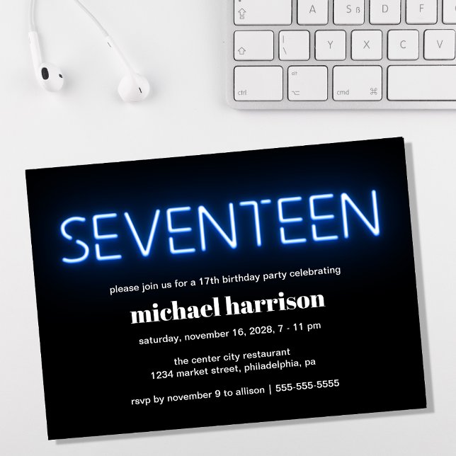 Convite Festa de Luzes Azuis de 17 de Aniversário (Criador carregado)