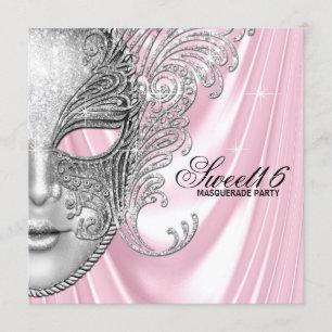 Convite Festa de Mascarada 16, Rosa Satin Sweet