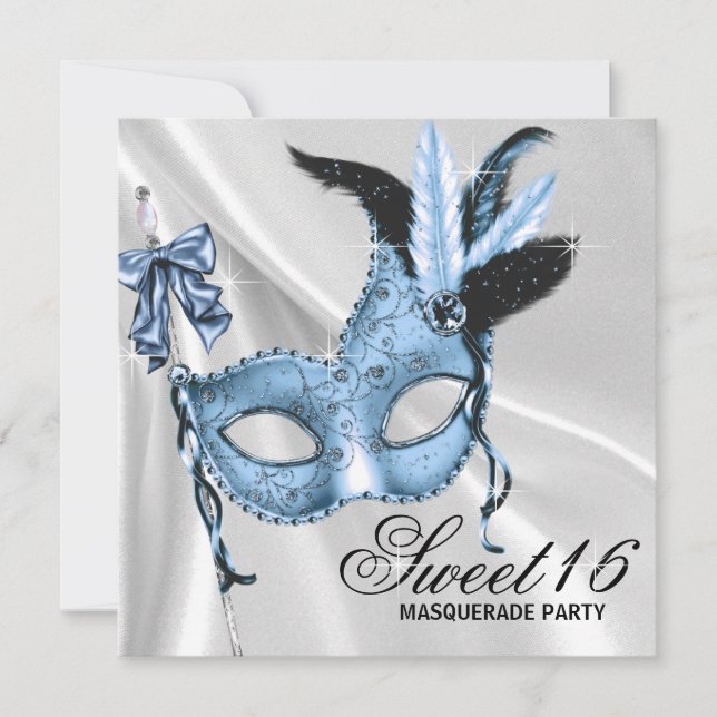 Convite Festa de Mascarada Baby Blue Sweet 16 (Frente)
