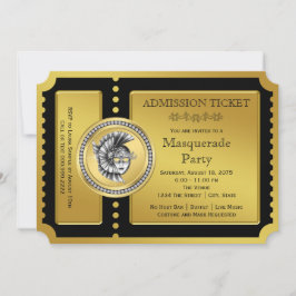 Convite Festa de Mascarada Black and Gold Golden Ticket