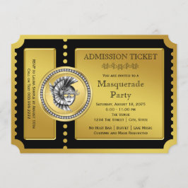Convite Festa de Mascarada Black and Gold Golden Ticket