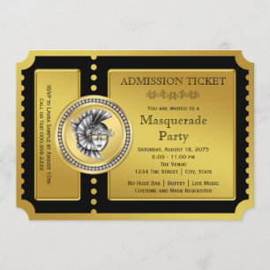 Convite Festa de Mascarada Black and Gold Golden Ticket