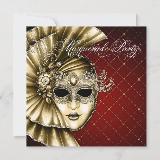Convite Festa de Mascarada Burgundy Black Gold (Frente)