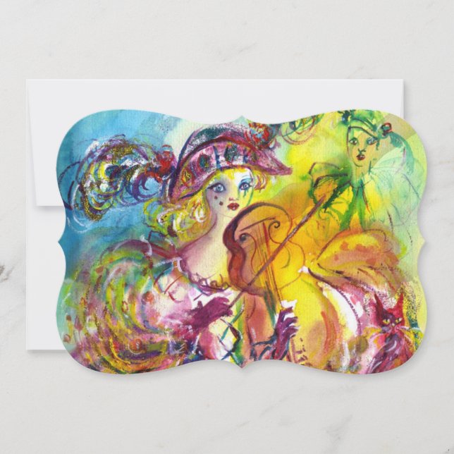 Convite Festa de Mascarada da Mardi Gras VIOLINISTA ARLECC (Frente)