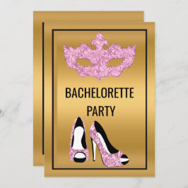 Convite FESTA DE MASCARADA Dourada PINK PRETO BACHELORETTE