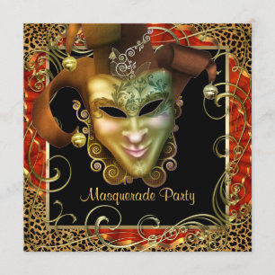 Convite Festa de Mascarada Laranja Preto Dourado Leopardo