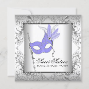 Convite Festa de Mascarada Purple Silver Sweet 16