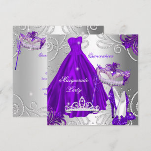 Convite Festa de Mascarada Quinceanera Vestido Roxo Prata