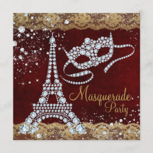 Convite Festa de Mascarada Red Gold Paris