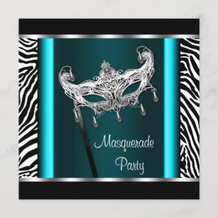 Convite Festa de Mascarada Zebra Azul Turquesa Lustre