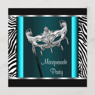 Convite Festa de Mascarada Zebra Azul Turquesa Lustre