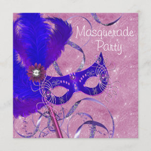 Convite Festa de Máscaras Azul Real Roxo Rosa