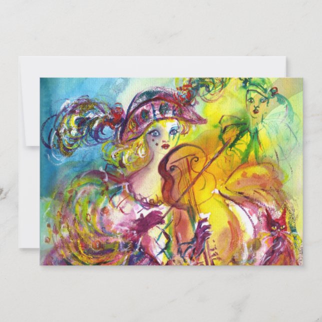 Convite FESTA DE MÁSCARAS DE ARLECCHINA VIOLINISTA Carnava (Frente)