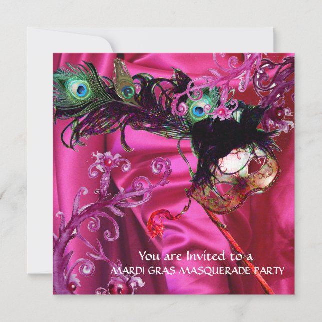 CONVITE FESTA DE MÁSCARAS DE MARDI GRAS, TECIDO DE SEDA FU (Frente)