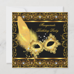 Convite Festa de Máscaras Dourado Preto Amarelo Máscara 4