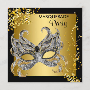 Convite Festa de Máscaras Elegante Prata e Ouro