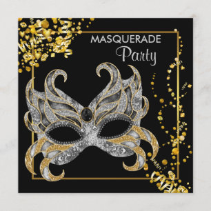 Convite Festa de Máscaras em Prata e Ouro Elegante