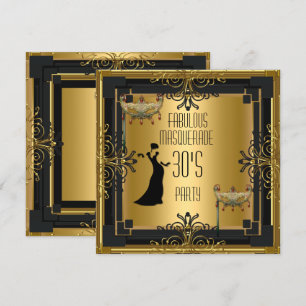 Convite Festa de Máscaras Fabulosa Gatsby Art Déco dos Ano