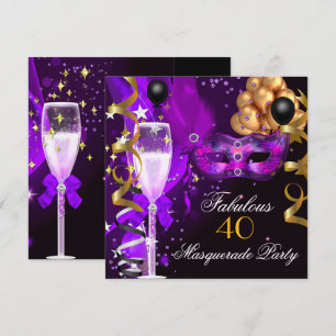 Convite Festa de Máscaras Fabuloso Roxo Dourado Preto