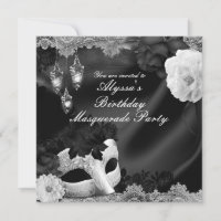 Festa de Máscaras Floral de Seda Preta e Branca e 