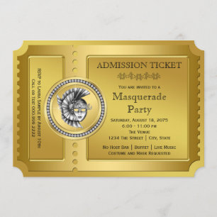 Convite Festa de Máscaras Golden Ticket Gold