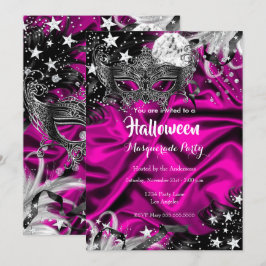 Convite Festa de Máscaras Mágica de Halloween Rosa Noturna