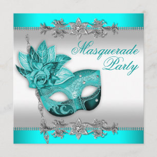 Convite Festa de Máscaras Prata Turquesa Azul