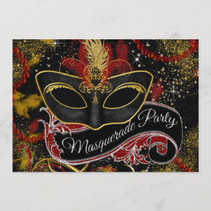 Convite Festa de Máscaras Preto e Dourado