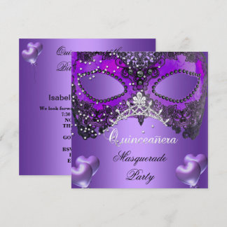 Convite Festa de Máscaras Quinceanera 15 Aniversário Roxo