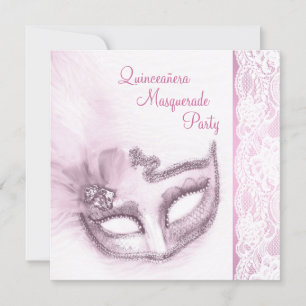 Convite Festa de Máscaras Quinceanera Rosa