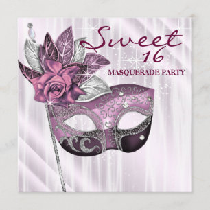 Convite Festa de Máscaras Rosa e Roxa Sweet 16