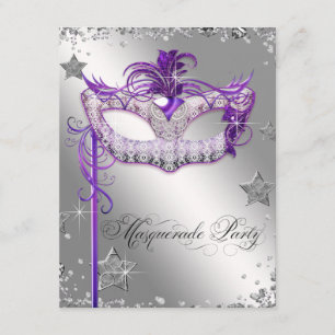 Convite Festa de Máscaras Roxo Confete de Prata