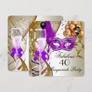 Convite Festa de Máscaras Roxo Dourado Creme Preto Fabulos