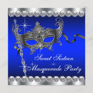 Convite Festa de Máscaras Royal Blue Sweet Sixteen