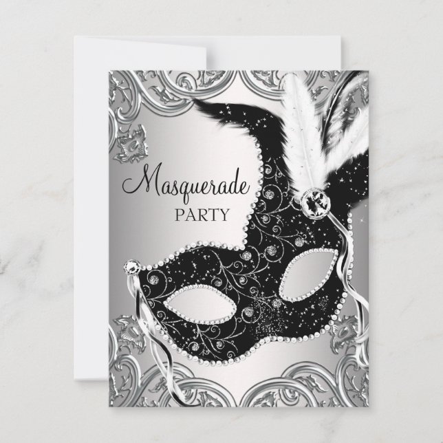 Convite Festa de Máscaras Silver e Black Mask (Frente)