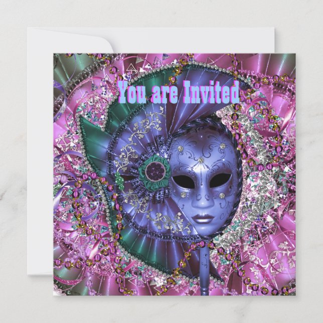 Convite Festa de Máscaras Verde Roxo (Frente)